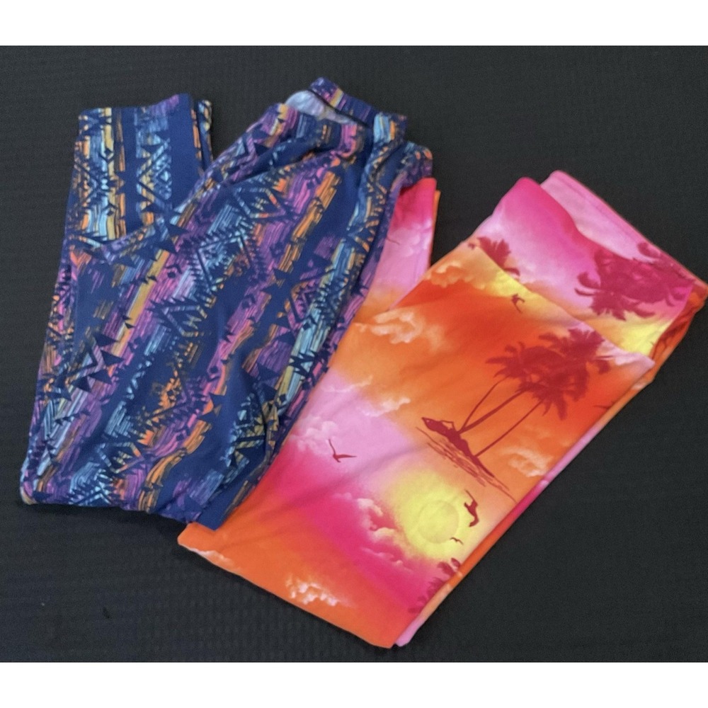 Mixed Brand Bright Colored Leggings Womens 2XL Beach Summer Print Ankle Lot 2